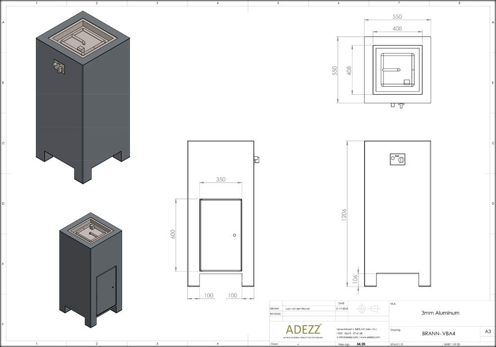 ADEZZ Aluminium Gas Fire | CAD Drawing