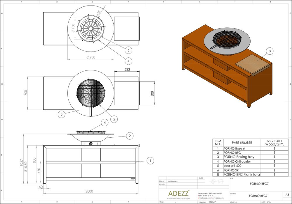ADEZZ Forno Corten Steel Free Standing Grill with Feet and Storage