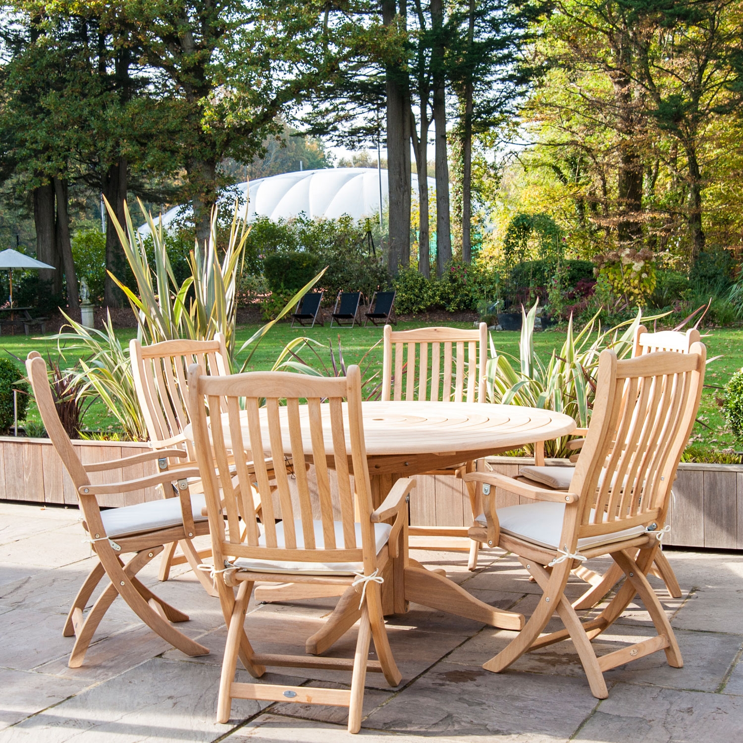Roble 6 Seat Bengal Pedestal Round Garden Table Set Folding Carvers Charcoal More Than Pots Seat Bengal Pedestal Round Garden Table, Round Wood Garden Table And Chairs