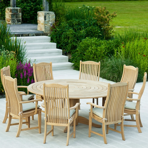 Seat Bengal Pedestal Round Garden Table, Round Wooden Garden Table Sets