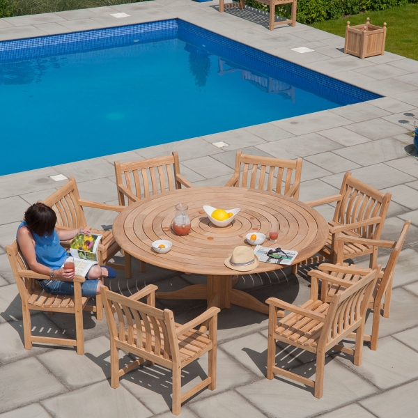 Roble 8 Seat Bengal Pedestal Round Garden Table Set Broadfield Armchairs More Than Pots Roble 8 Seat Bengal Pedestal Round, Round Garden Table